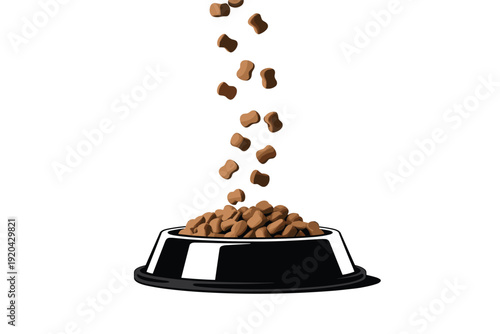Dog Food Pouring into Black Bowl Isolated on Transparent Background Pet Nutrition Concept