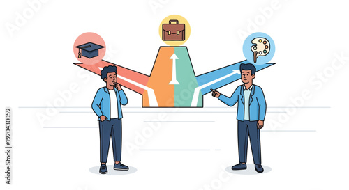 A young man contemplates career paths choosing between education finance and technology a contrasting silhouette high quality professional detailed modern elegant