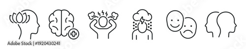 Mental health thin line icon set. Web minimal icons