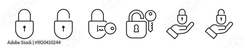 Padlock thin line icon set. Web minimal icons