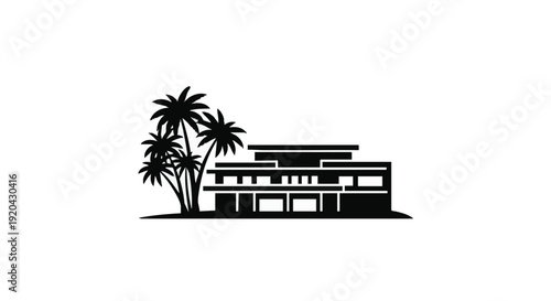 Vector illustration of modern house with palm trees