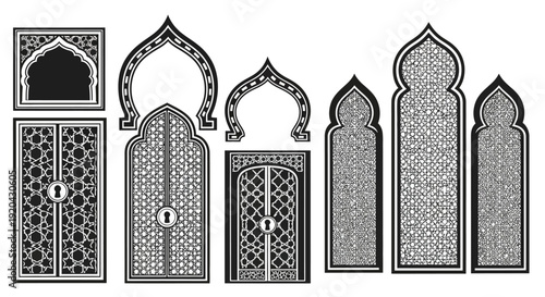 Ornate Islamic Doors and Arches Illustration