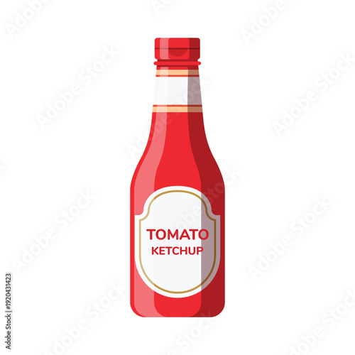 Simple tomato ketchup bottle flat vector illustration on a clean white background