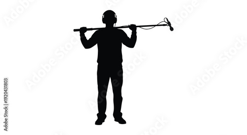 A dark silhouette of a person holding a long object across their shoulders resembling a yoke silhouette high quality professional detailed