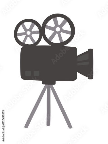 Cute movie film camera icon illustration with tripod
