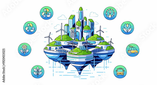 Futuristic Green City Concept with Sustainable Technologies and Renewable Energy.
