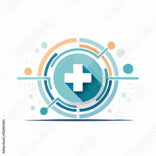 Health and Medical Technology Abstract Digital Circular Design with Plus Symbol