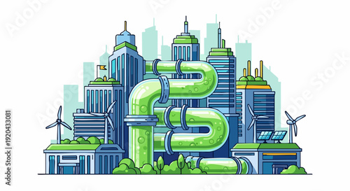 Green City Infrastructure with Sustainable Energy Solutions and Eco Friendly Pipelines.