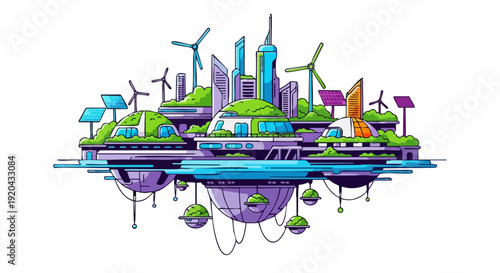 Futuristic Sustainable City with Green Energy and Modern Architecture.