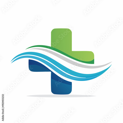 Dynamic Medical Cross Icon with Flowing Waves, Symbolizing Healthcare, Wellness, and Vitality