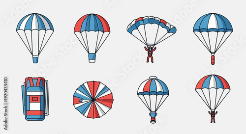 Parachutes icons set. Skydiving and extreme sports