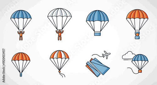 Parachuting Icons Set: Skydiving and Aviation Concepts