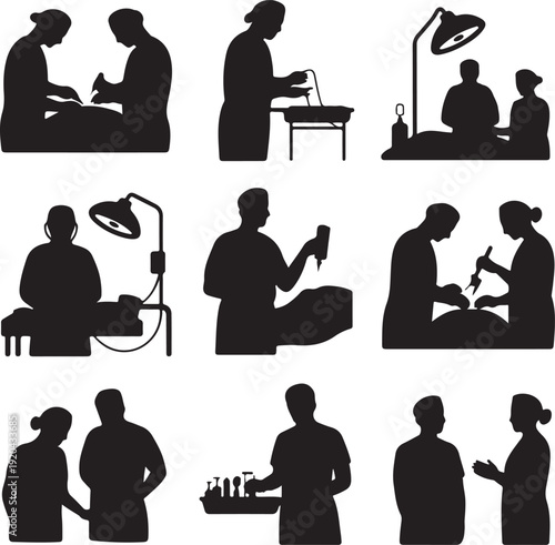 Surgical Medical Silhouette Illustrations with Professionals