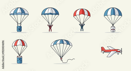 Parachutes and Airplane Vector Illustration