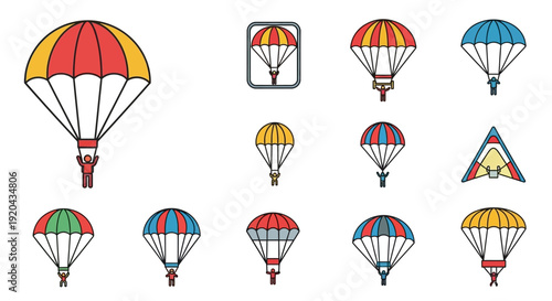 Parachuting icons set, skydiving sport concept