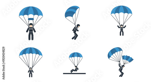 Parachuting Silhouettes: Skydiving Adventure Icons