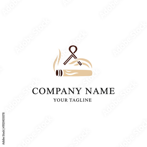 Cigar with Ribbon and Smoke Emblem Design.