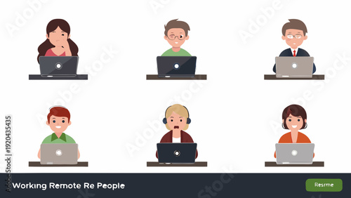 Diverse group of people working remotely on laptops at desks