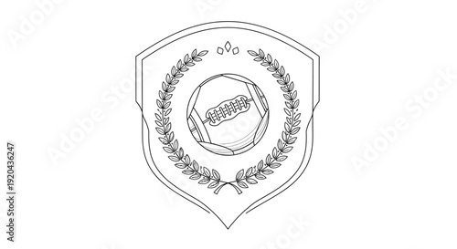 American Football in Shield with Laurel Wreath Emblem on Isolated White Background
