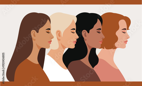 Diverse Women Lineup Side Profile Illustration