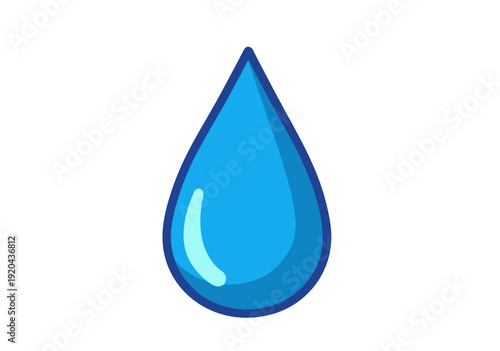 Vector Illustration of a Simple Water Droplet with Blue Gradient and Subtle Reflections on Plain Background