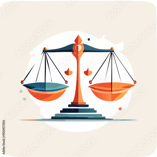 Stylized illustration of a classic balance scale symbolizing justice, fairness, and equality in a modern graphic design context