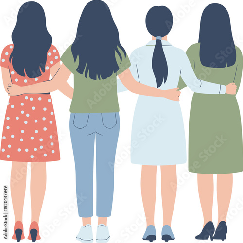 Friendship unity illustration, group of people vector, togetherness concept, support and solidarity design, companionship symbol, community bond, social connection, teamwork icon, casual lifestyle art