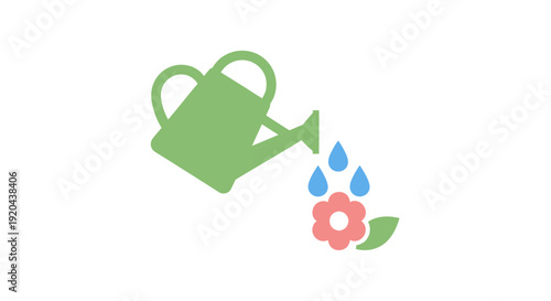 Gardening icon watering can gently irrigating a blooming flower, representing growth and care
