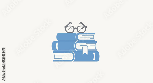 Stack of blue books with a pair of glasses resting on top, signifying knowledge and education