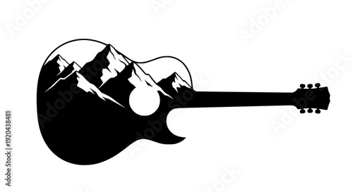 Creative Guitar with Mountain Scene Vector Illustration Music and Nature Concept