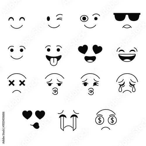 Collection of various cute emoticon faces and expressions