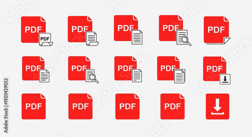 PDF File Format Icons Set on White Background