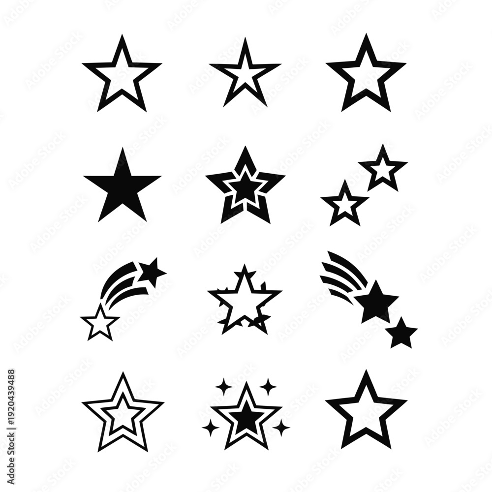 Fototapeta premium Collection of various star shapes and designs in black