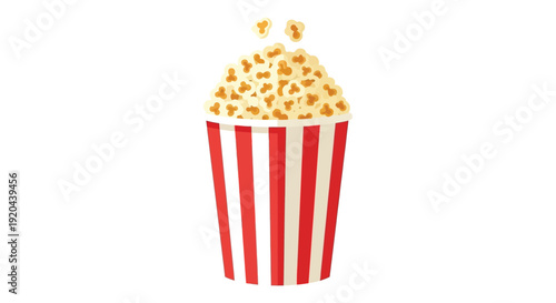 A vibrant striped popcorn container overflows with golden kernels creating a classic movie snack silhouette high quality professional detailed modern elegant