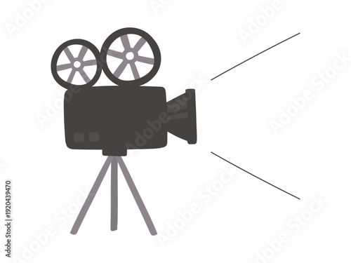 Movie film camera icon illustration with cute tripod playing