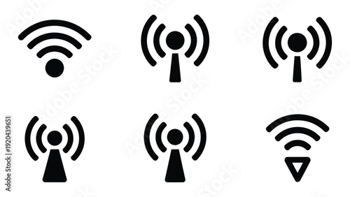 Minimal wireless signal and wifi network icon set communication technology connection symbol antenna broadcast illustration
