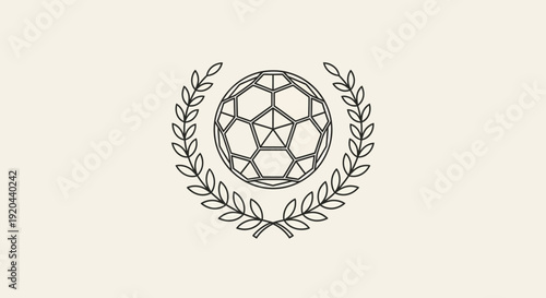 Intricate Outline Soccer Ball with Laurel Wreath Emblem in Bright Studio Background