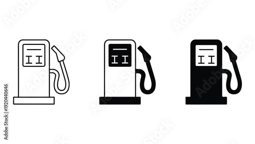 fuel gas pump icon set with outline and solid styles isolated petrol station dispenser symbols for transportation energy service illustration