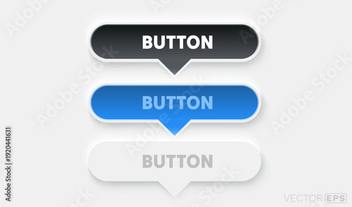 UI button set with three color options. A modern design for web and mobile interfaces.