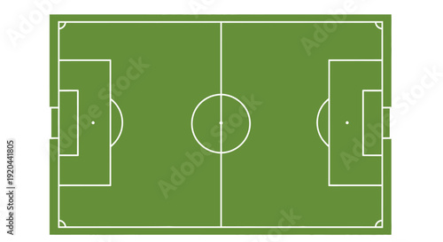 Empty Green Soccer Football Field Top View with White Marking Lines, Outdoors