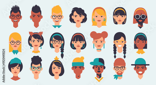 Collection of Diverse Male and Female Avatars and User Portraits, Bright Studio Background