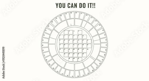 Circular calendar with "You Can Do It!!" motivational text, symbolizing planning and goal setting on an isolated white background.