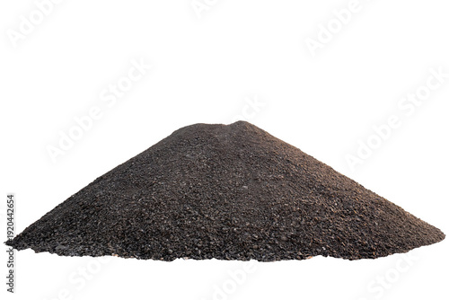 Large pile or crushed stone gravel isolated on transparent background. Heap of dark grey rock pebbles for construction, road building,landscaping material. Industrial aggregate mineral resource, PNG