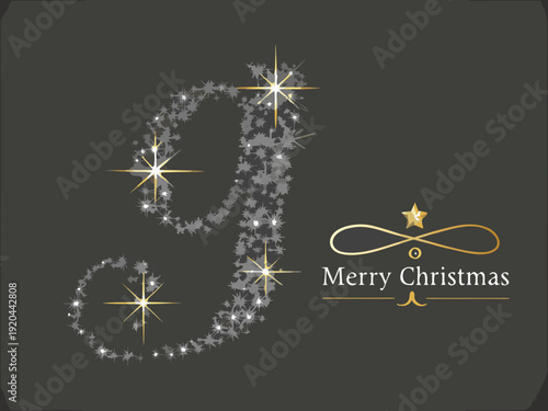 A sparkling golden letter g with christmas greetings below