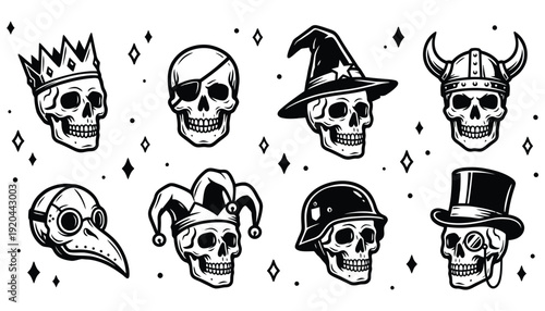 Vintage Tattoo Style Skull Illustrations Set