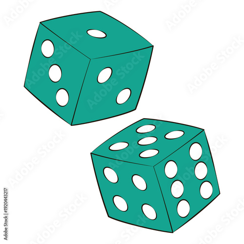 Different facets playing cubes drawing. Casino icon. Vector drawn two Dice toss. Gamble and risky board games. Bone throw for bets. Gambling bright illustration. Roulette jackpot sign.
