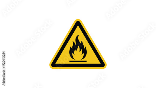 flammable warning hazard sign with fire flame symbol inside yellow triangular caution sign isolated safety icon for fire risk and danger alert