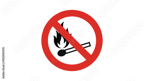no fire or burning match prohibited sign with red prohibition circle isolated safety warning symbol for hazard prevention and fire safety rules