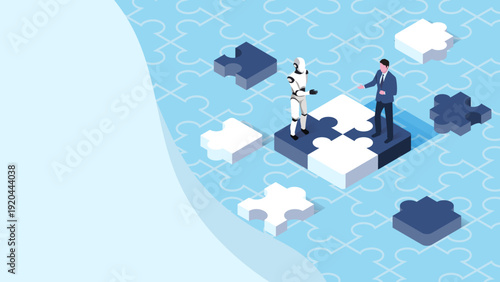 Human and Robot Collaboration on Puzzle Pieces – AI Partnership Concept