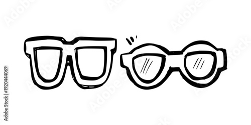 Eyeglasses Collection Doodle Illustration. Hand Drawn Minimalist Line Art of Different Frames for Optics and Fashion Design.